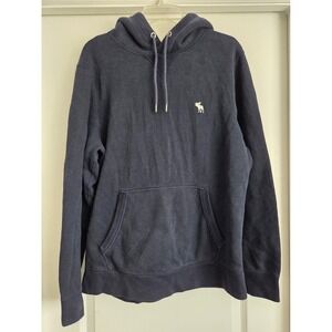 Abercrombie Fitch Navy Blue Soft Fleece Sherpa Lined Hoodie Mens Sz L Moose Logo